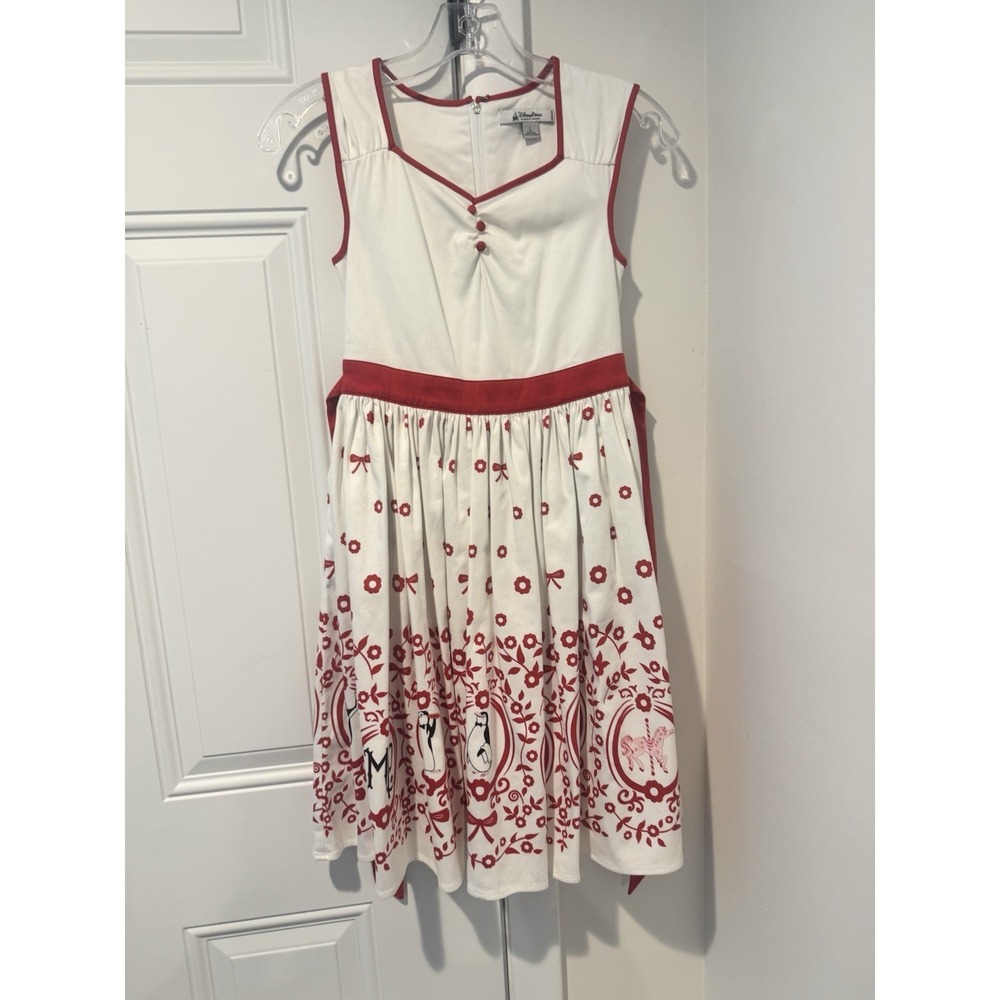 Disney Parks Mary Poppins Girl's Youth L Dress Floral Red White cosplay Dress Up